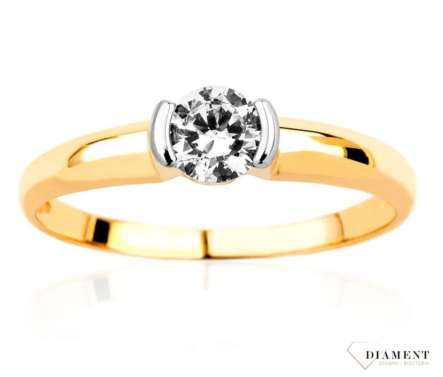 Pierścionek złoty DIAMENT żółte i białe złoto, diament, klasyczny ZR 9788 Y. Złoto i brylanty to wyjątkowe połączenie, które kobiety wprost uwielbiają. Pierścionek ofiarowany ukochanej.jpg